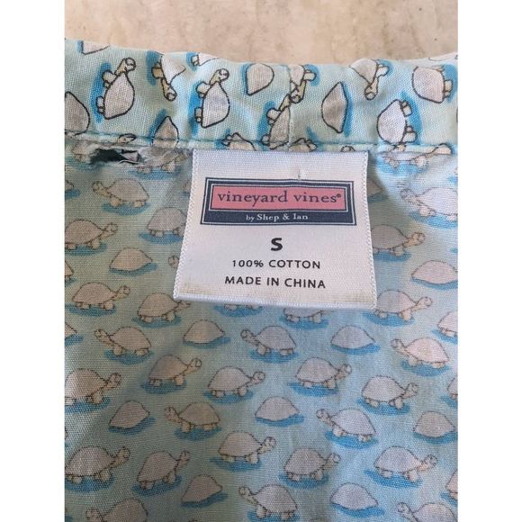 Vineyard Vines Top Shirt Button Women's Small Blue Turtle Collar 100% Cotton - Picture 5 of 11